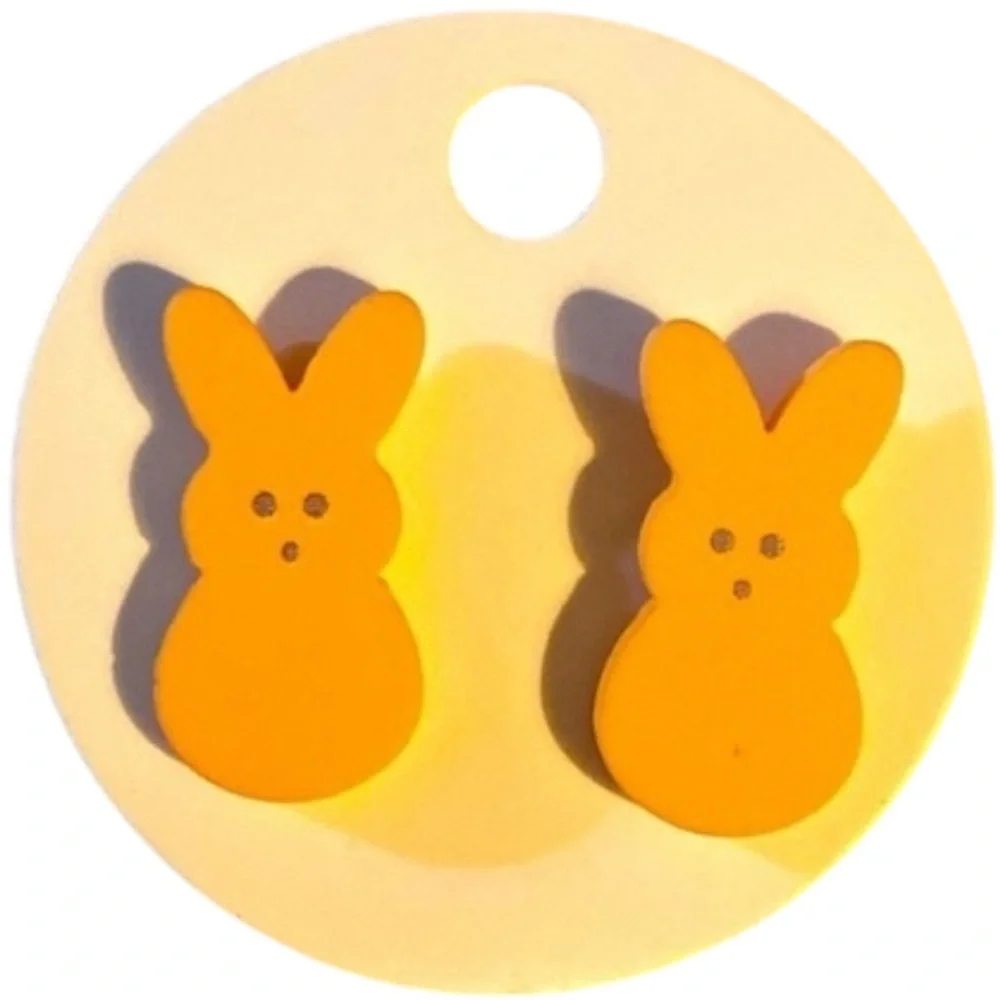 Easter Bunny Earrings, Pierced Earrings, Wooden, Peach, Orange​, NWOT​